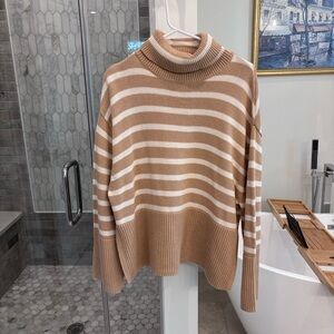 GAP Tan and Cream Striped Turtleneck Sweater